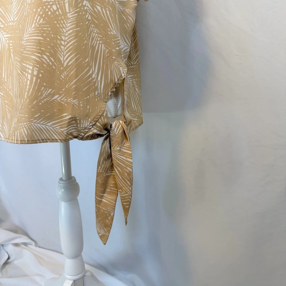 Michael Kors Beige Leaf Pattern Blouse Size Small
